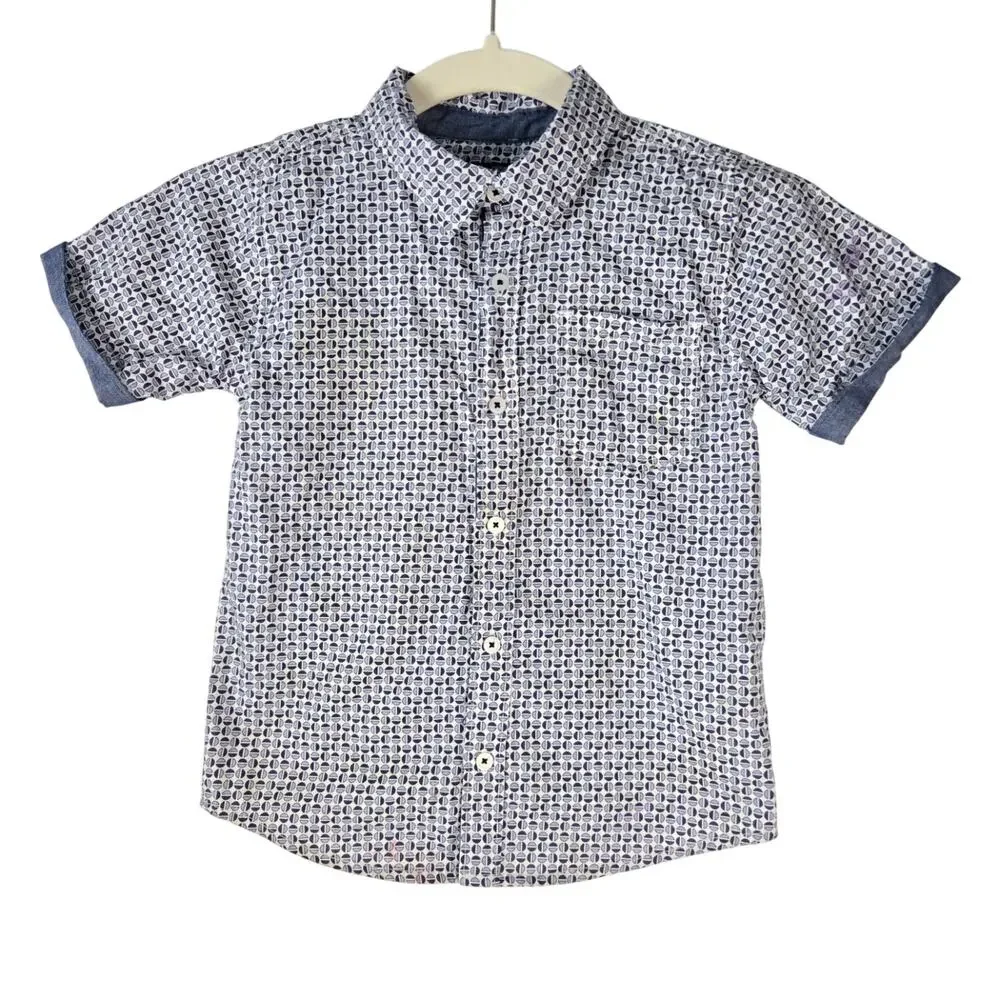 Ben Sherman Boys Short Sleeve Button Down Navy White Geometric Print Kids Size
